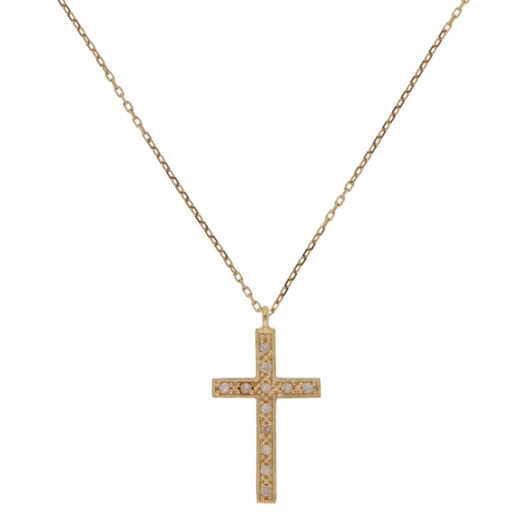 Vintage Agete Diamond Cross Necklace in Yellow Gold