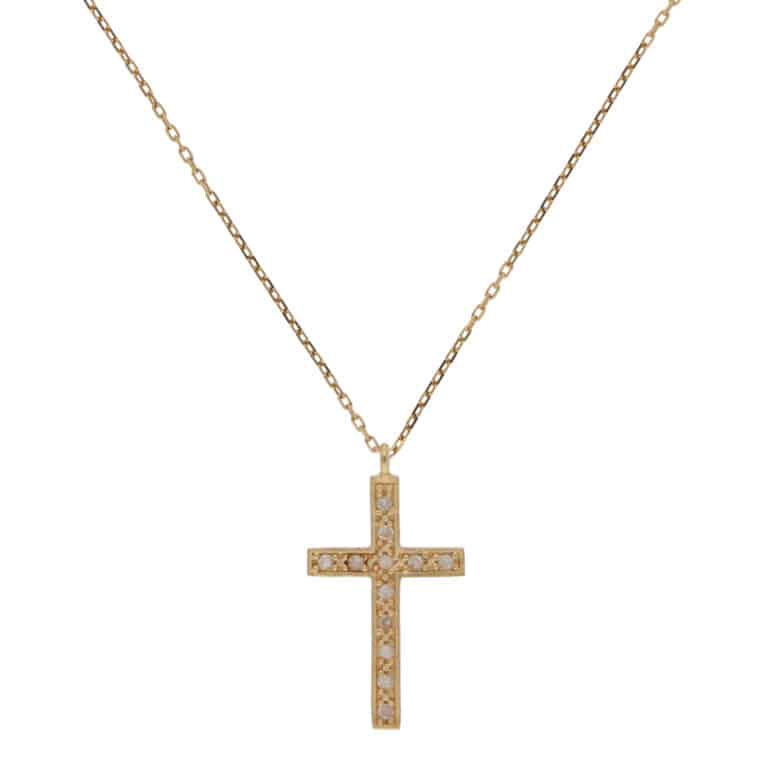 Vintage Agete Diamond Cross Necklace in Yellow Gold