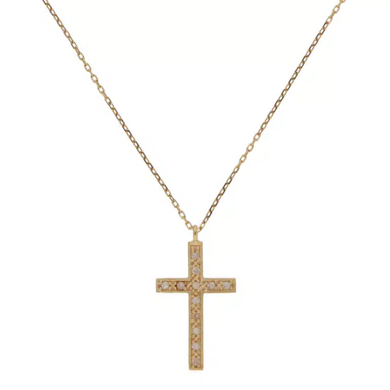 Vintage Agete Diamond Cross Necklace in Yellow Gold