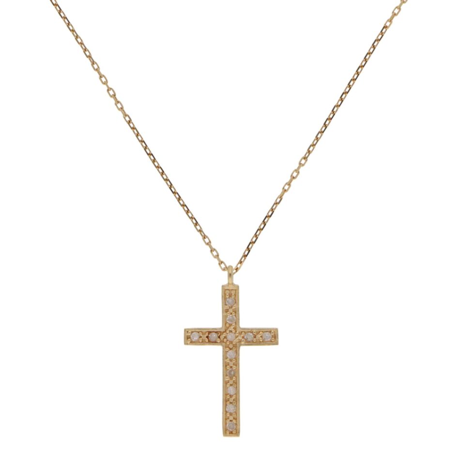 Vintage Agete Diamond Cross Necklace in Yellow Gold