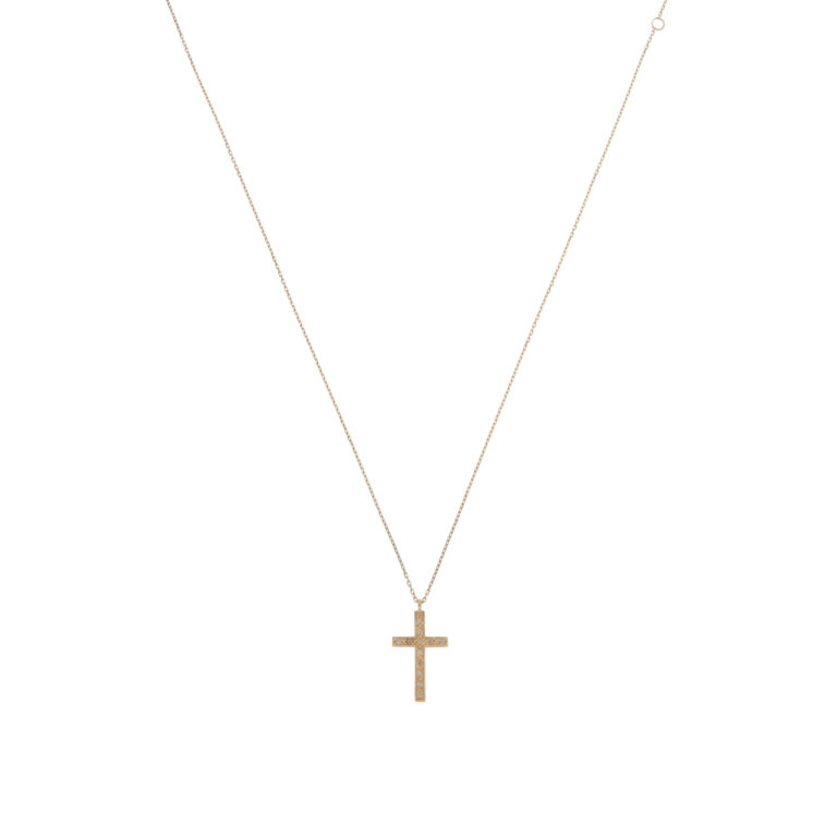 Vintage Agete Diamond Cross Necklace in Yellow Gold