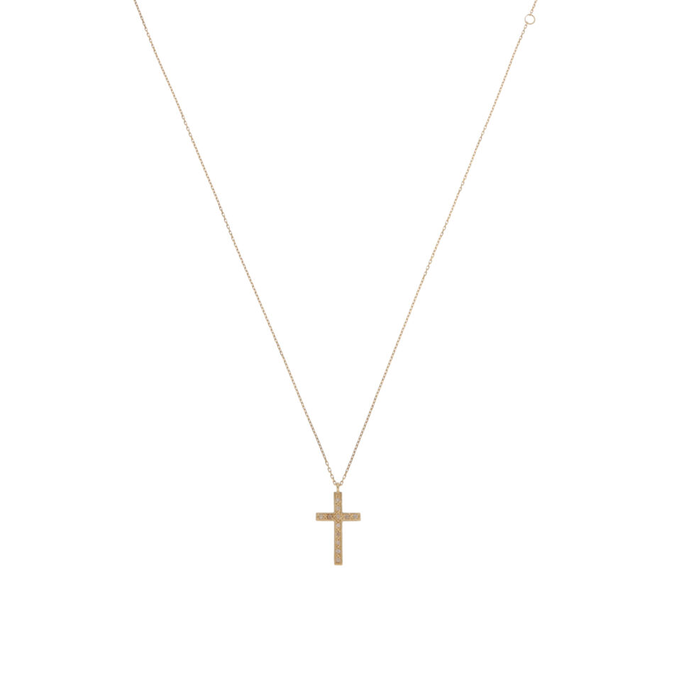 Vintage Agete Diamond Cross Necklace in Yellow Gold