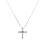 Vintage Damiani Lumiere Emerald and Diamond Cross Necklace