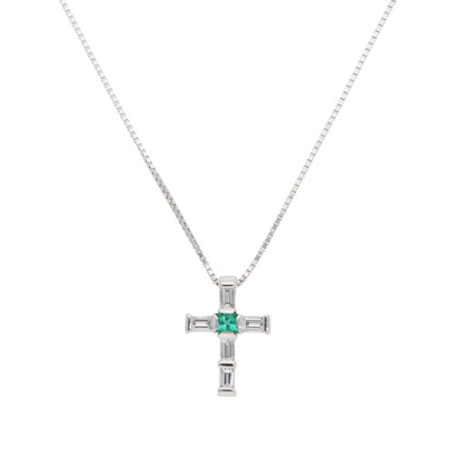 Vintage Damiani Lumiere Emerald and Diamond Cross Necklace