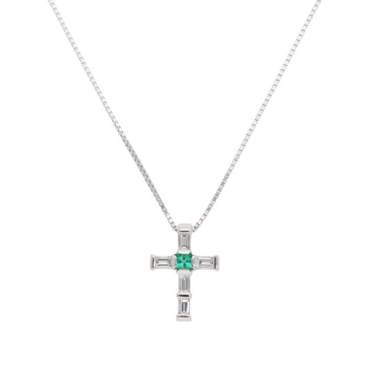 Vintage Damiani Lumiere Emerald and Diamond Cross Necklace