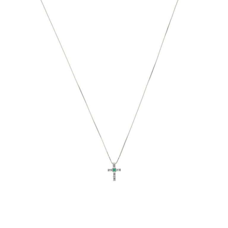 Vintage Damiani Lumiere Emerald and Diamond Cross Necklace
