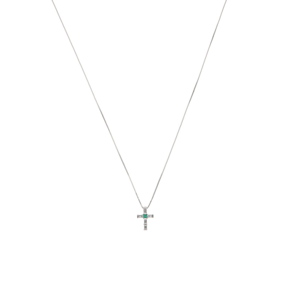 Vintage Damiani Lumiere Emerald and Diamond Cross Necklace