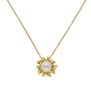 Vintage Tiffany & Co. Kiss Around Pearl Necklace in Yellow Gold