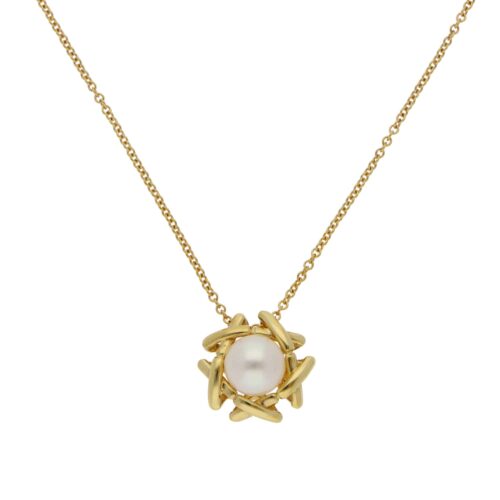 Vintage Tiffany & Co. Kiss Around Pearl Necklace in Yellow Gold