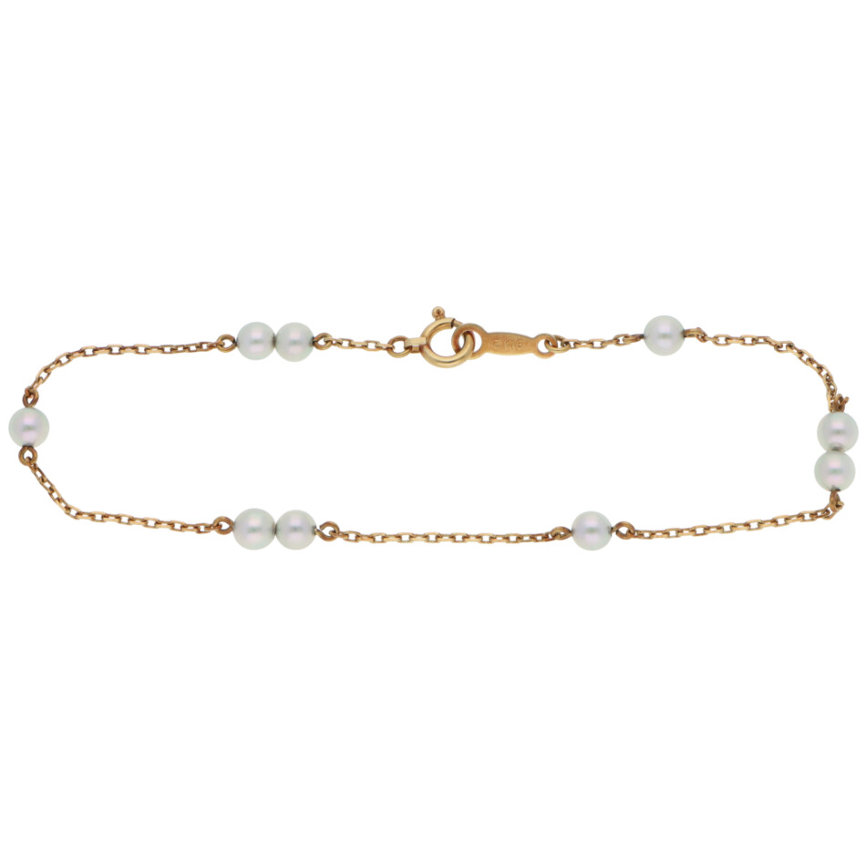 Vintage Mikimoto Akoya Pearl Chain Bracelet in Yellow Gold