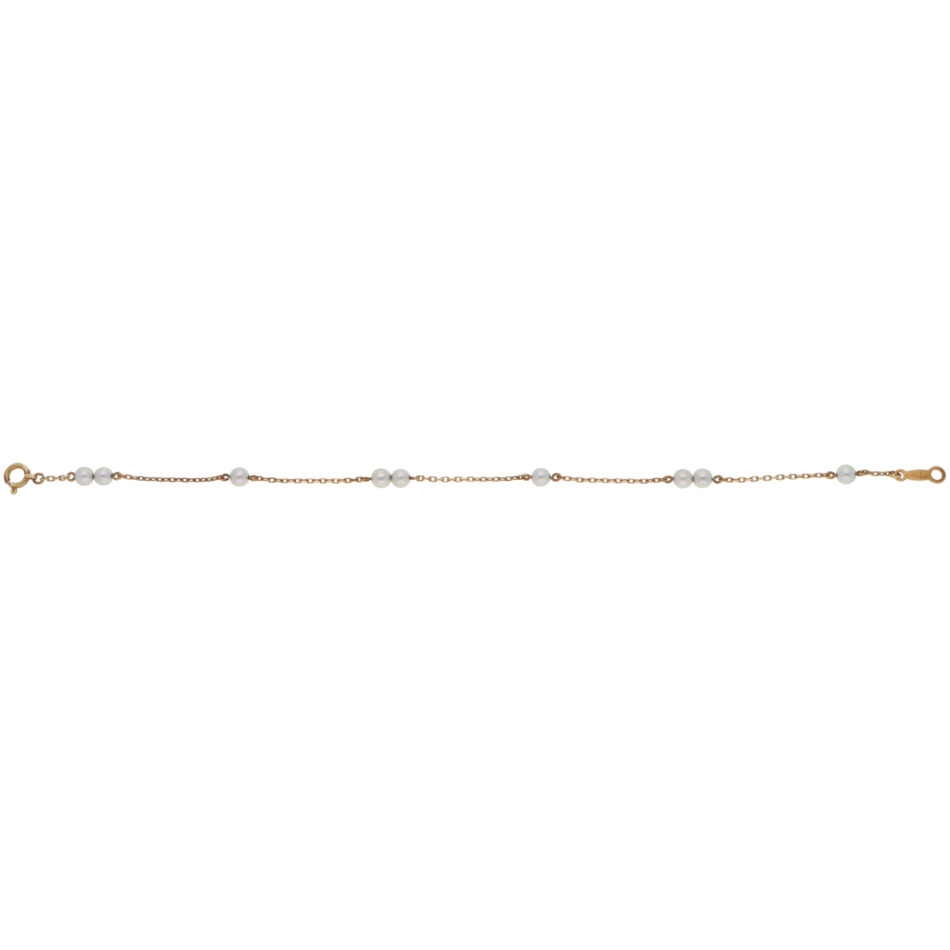 Vintage Mikimoto Akoya Pearl Chain Bracelet in Yellow Gold