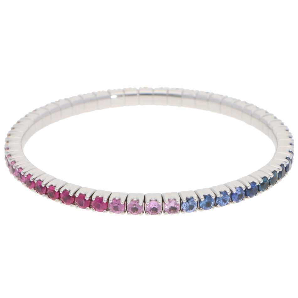 Contemporary Rainbow Sapphire Flex Tennis Bracelet in White Gold