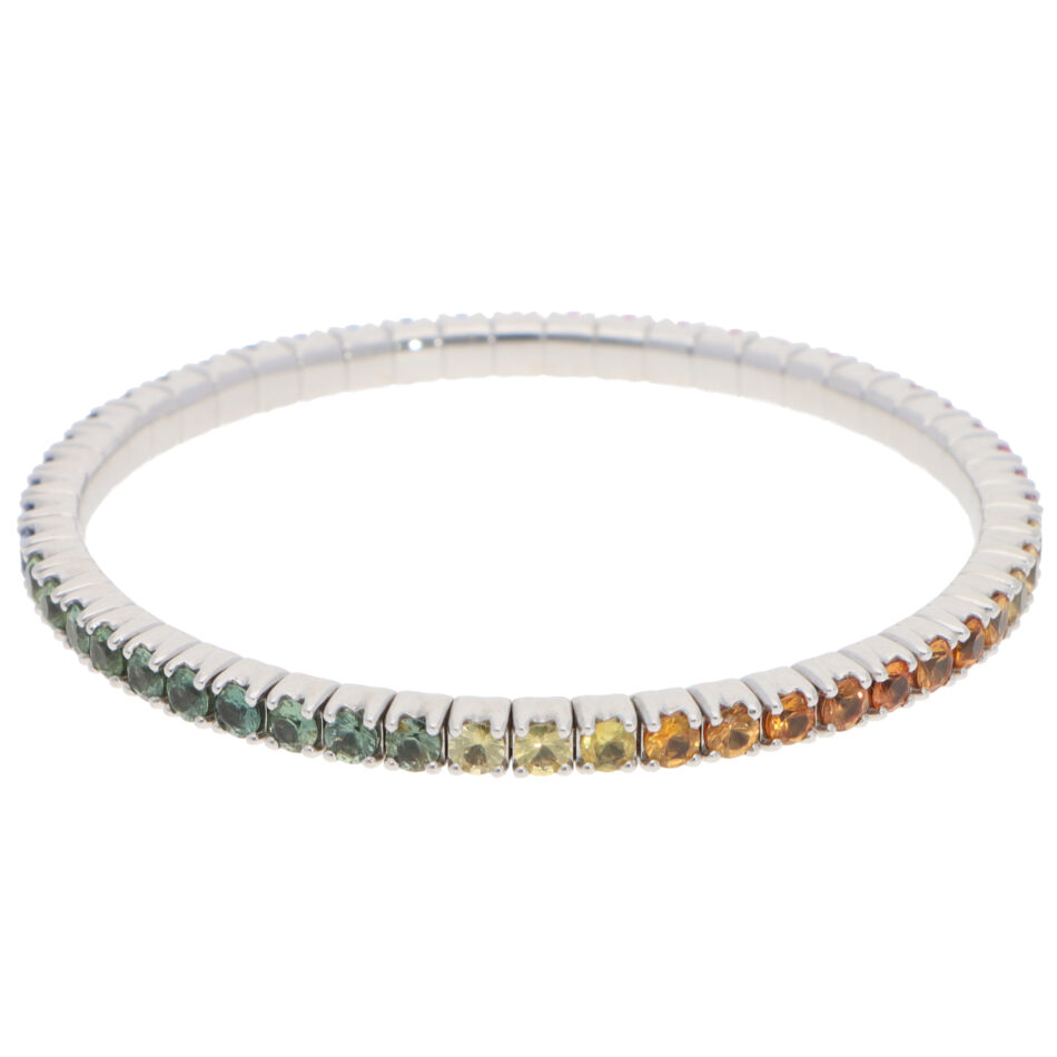 Contemporary Rainbow Sapphire Flex Tennis Bracelet in White Gold