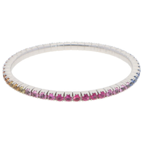 Contemporary Rainbow Sapphire Flex Tennis Bracelet in White Gold