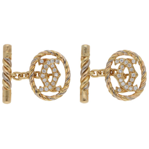 Vintage 1990s C de Cartier Diamond Chain Link Cufflinks