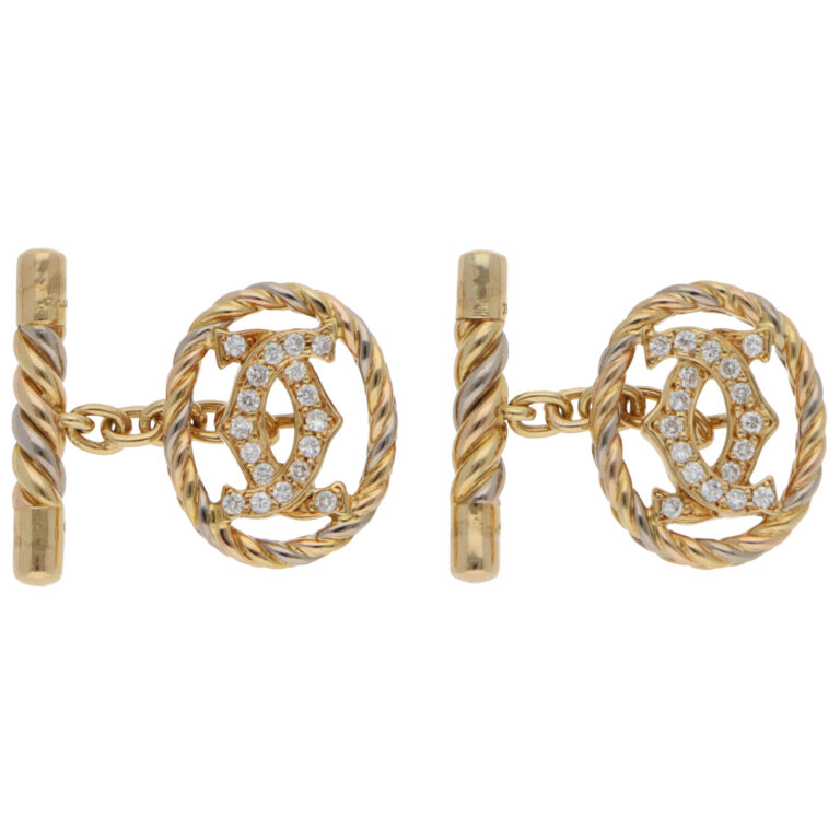 Vintage 1990s C de Cartier Diamond Chain Link Cufflinks