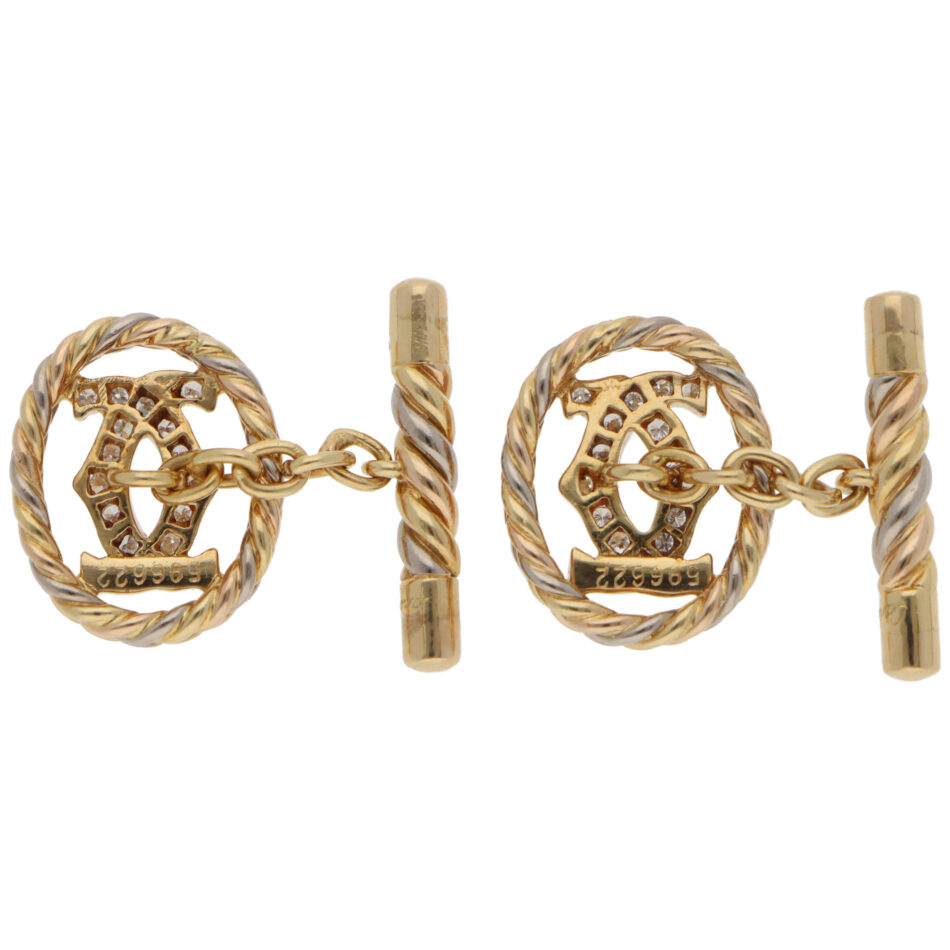 Vintage 1990s C de Cartier Diamond Chain Link Cufflinks
