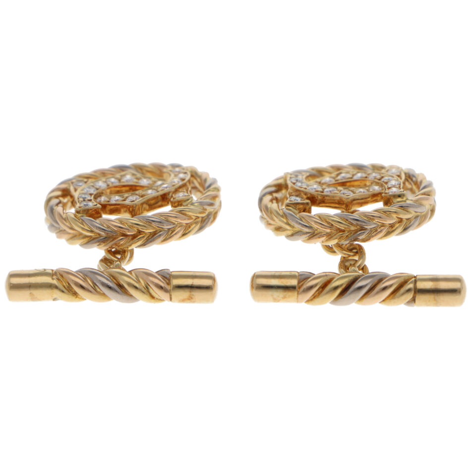 Vintage 1990s C de Cartier Diamond Chain Link Cufflinks