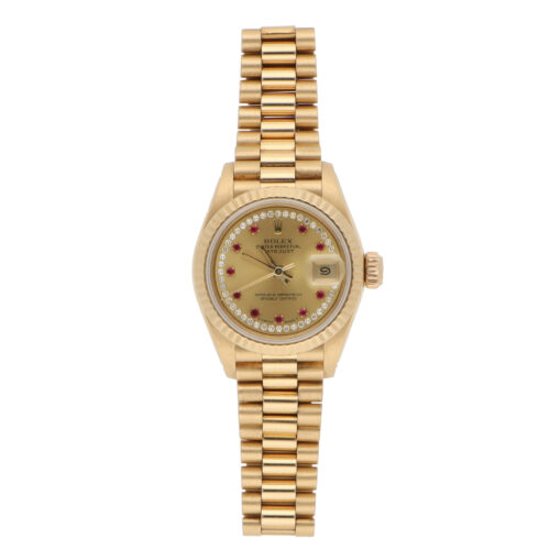Vintage 1991 Rolex Datejust Gold Ruby and Diamond Dial Watch