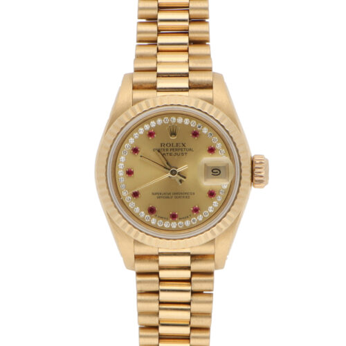 Vintage 1991 Rolex Datejust Gold Ruby and Diamond Dial Watch