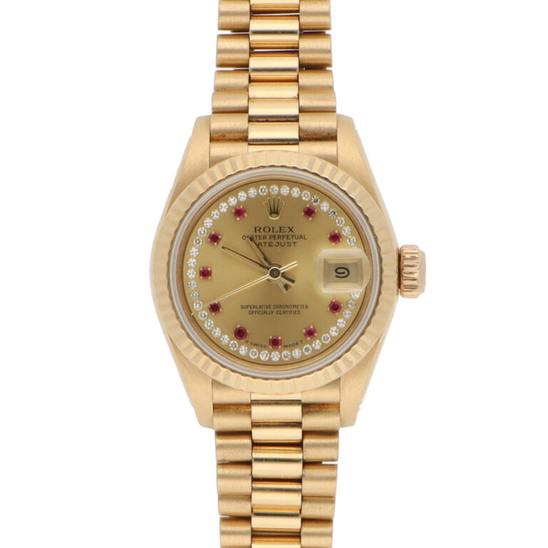 Vintage 1991 Rolex Datejust Gold Ruby and Diamond Dial Watch