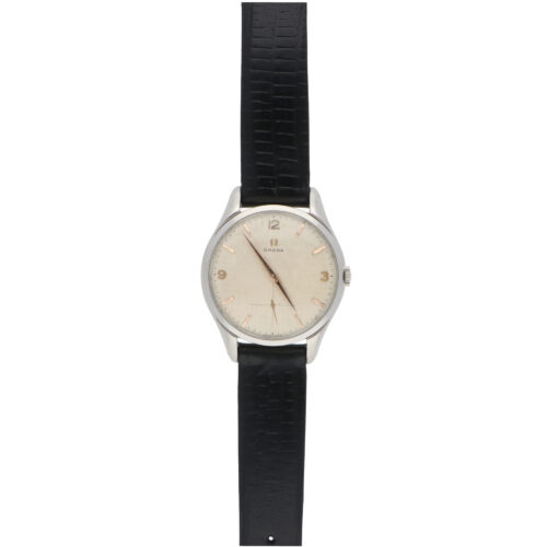 Vintage 1955 Omega Jumbo Stainless Steel Waffle Dial Watch