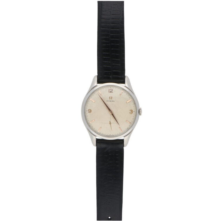 Vintage 1955 Omega Jumbo Stainless Steel Waffle Dial Watch
