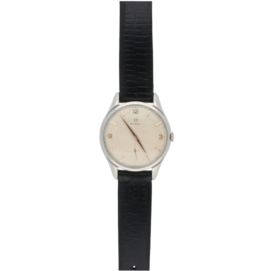 Vintage 1955 Omega Jumbo Stainless Steel Waffle Dial Watch