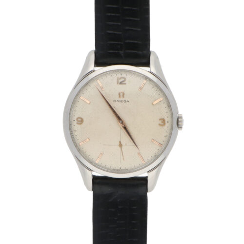 Vintage 1955 Omega Jumbo Stainless Steel Waffle Dial Watch