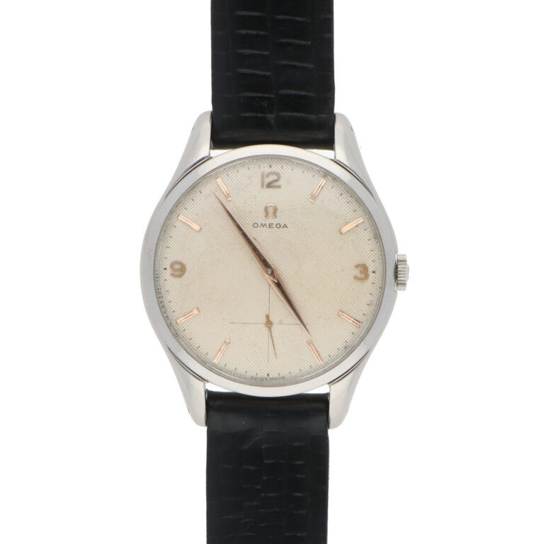 Vintage 1955 Omega Jumbo Stainless Steel Waffle Dial Watch