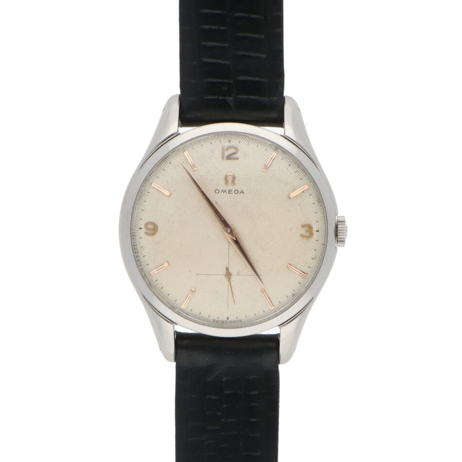 Vintage 1955 Omega Jumbo Stainless Steel Waffle Dial Watch
