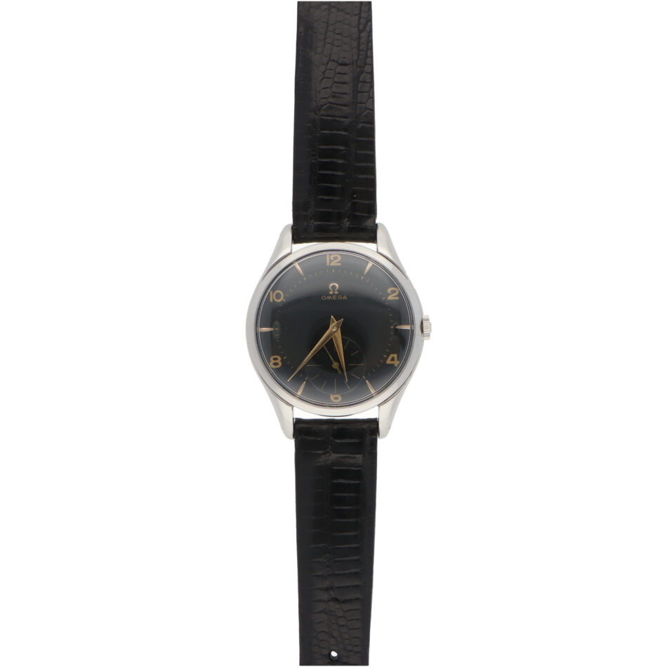Vintage 1955 Omega Jumbo Steel Manual Wind Black Dial Watch