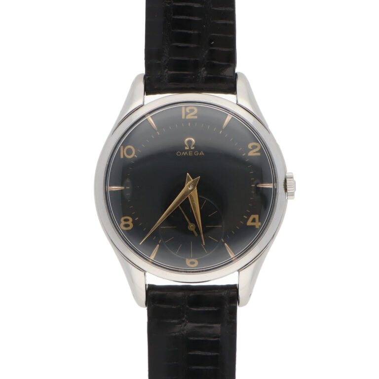Vintage 1955 Omega Jumbo Steel Manual Wind Black Dial Watch