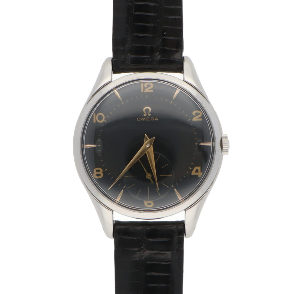 Vintage 1955 Omega Jumbo Steel Manual Wind Black Dial Watch
