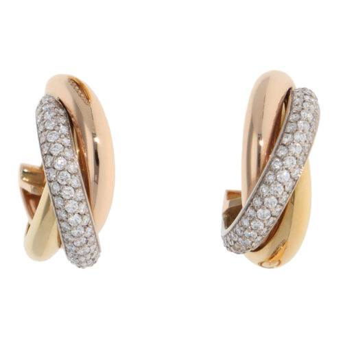 Vintage Cartier Trinity Semi-Paved Diamond Hoop Earrings