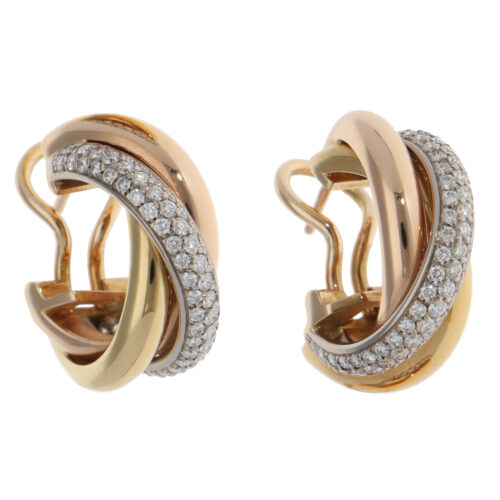 Vintage Cartier Trinity Semi-Paved Diamond Hoop Earrings