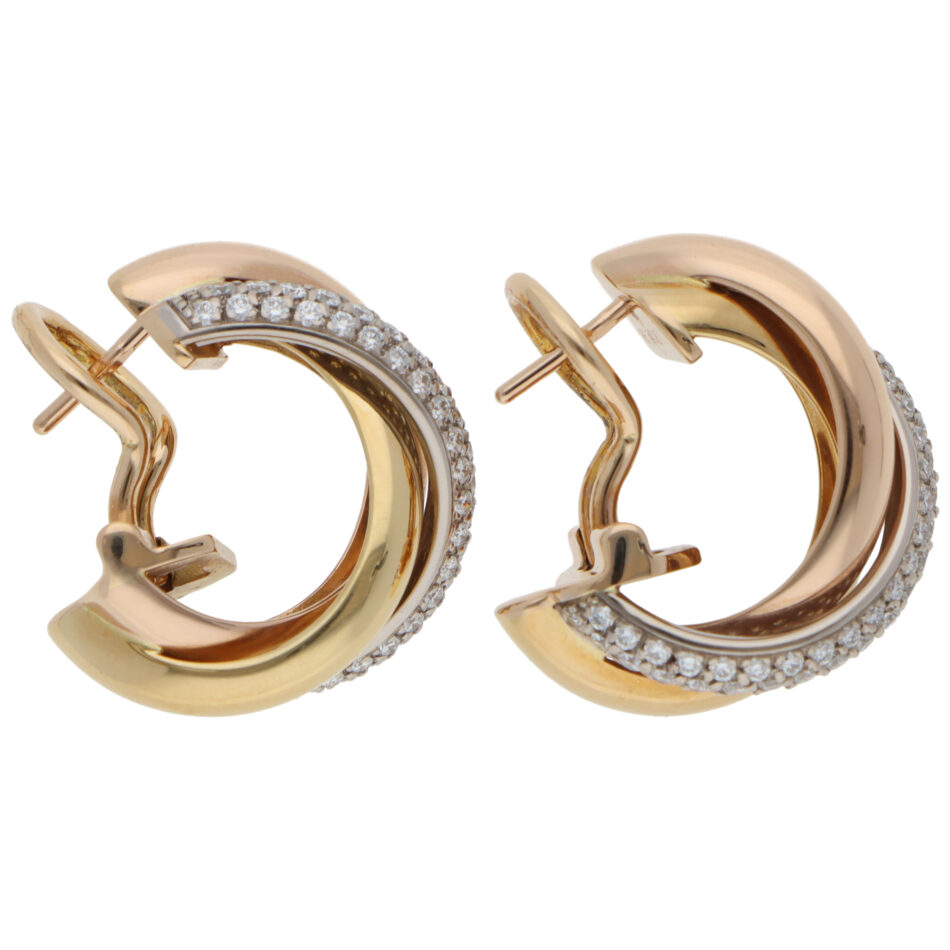 Vintage Cartier Trinity Semi-Paved Diamond Hoop Earrings
