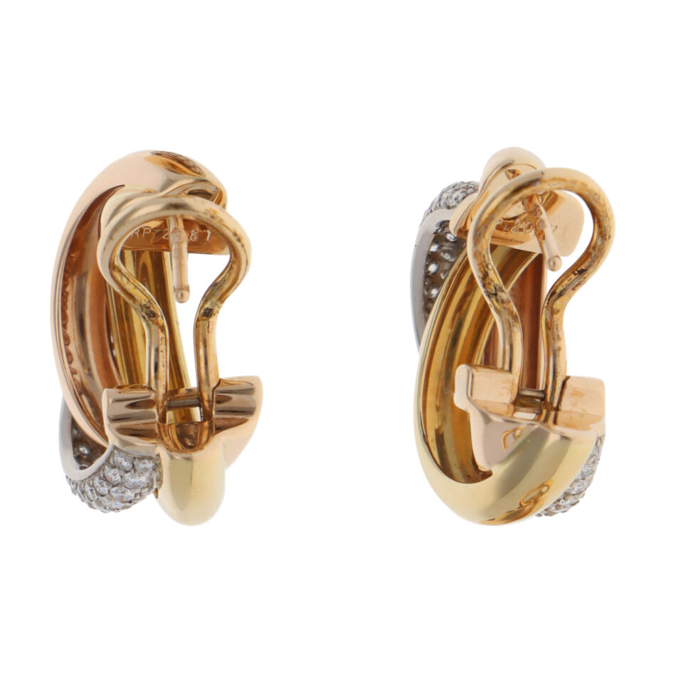 Vintage Cartier Trinity Semi-Paved Diamond Hoop Earrings