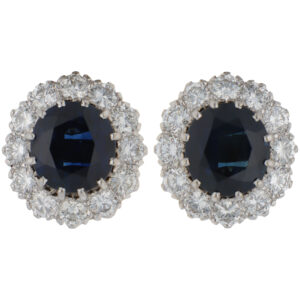 Vintage 1990 Garrard Sapphire and Diamond Cluster Earrings