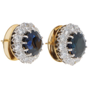 Vintage 1990 Garrard Sapphire and Diamond Cluster Earrings