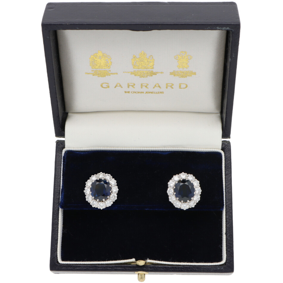 Vintage 1990 Garrard Sapphire and Diamond Cluster Earrings
