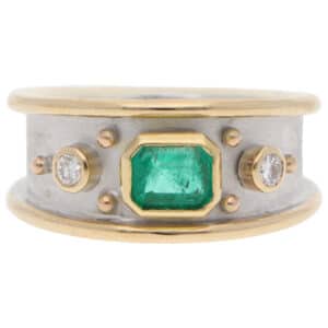 Contemporary Emerald and Diamond Etruscan Revival Dress Ring