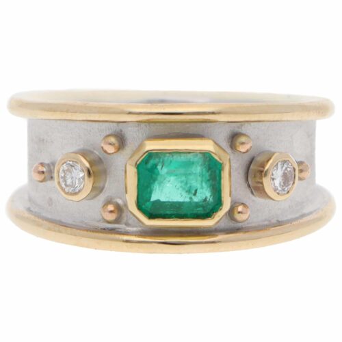 Contemporary Emerald and Diamond Etruscan Revival Dress Ring