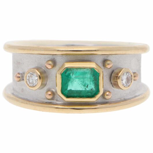 Contemporary Emerald and Diamond Etruscan Revival Dress Ring