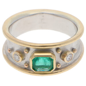 Contemporary Emerald and Diamond Etruscan Revival Dress Ring
