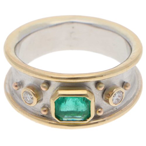 Contemporary Emerald and Diamond Etruscan Revival Dress Ring