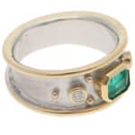 Contemporary Emerald and Diamond Etruscan Revival Dress Ring