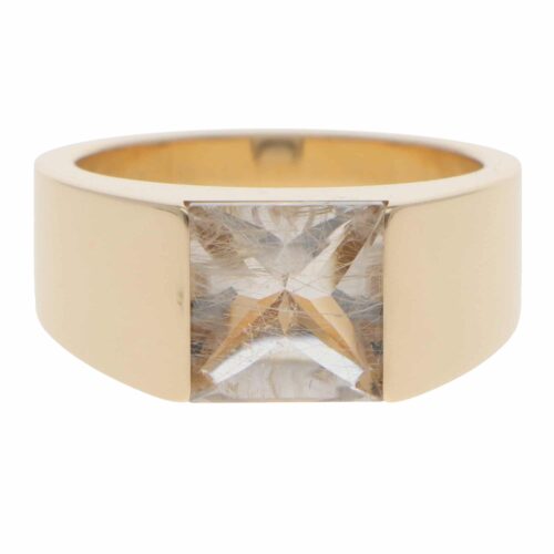 Vintage 2001 Cartier Tank Rutilated Quartz Ring in Yellow Gold