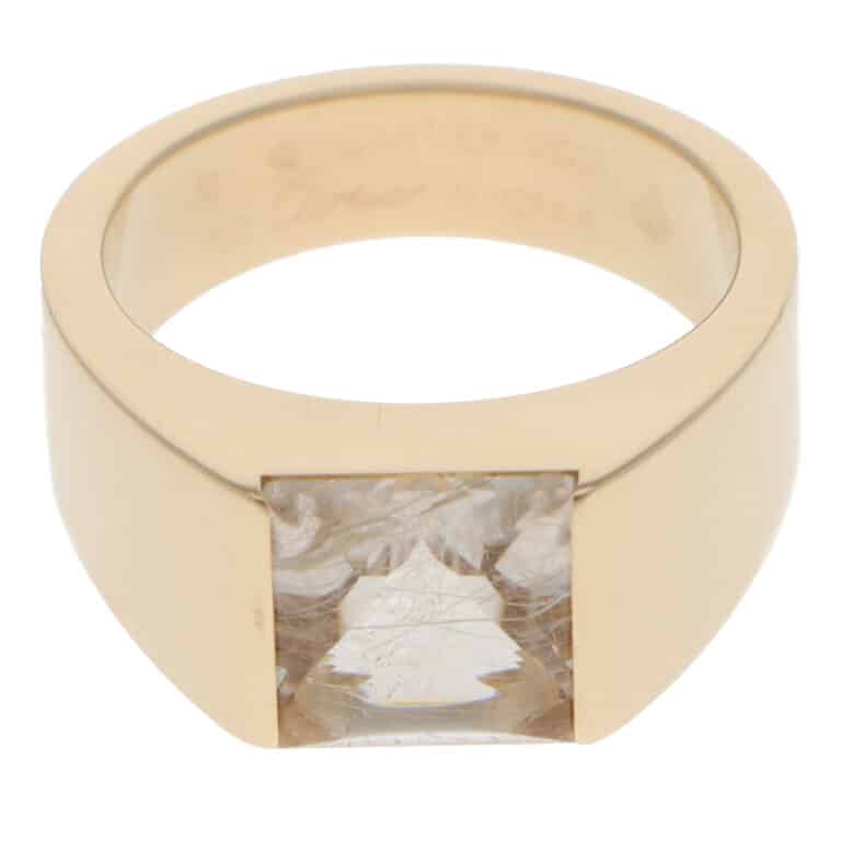 Vintage 2001 Cartier Tank Rutilated Quartz Ring in Yellow Gold