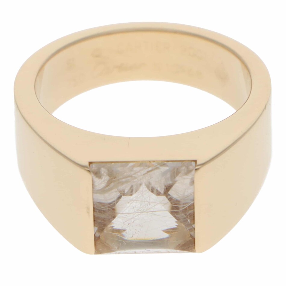 Vintage 2001 Cartier Tank Rutilated Quartz Ring in Yellow Gold